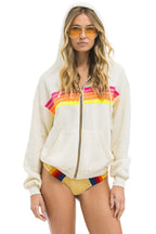 Classic 5 STRIPE RELAXED ZIP HOODIE - VINTAGE WHITE NEON