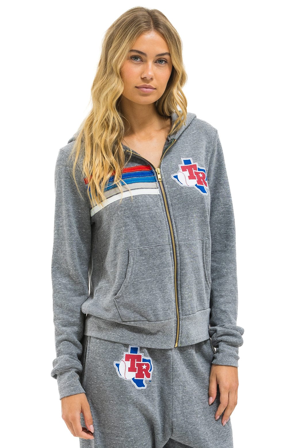 Classic TEXAS RANGERS 5 STRIPE ZIP HOODIE - HEATHER GREY USA