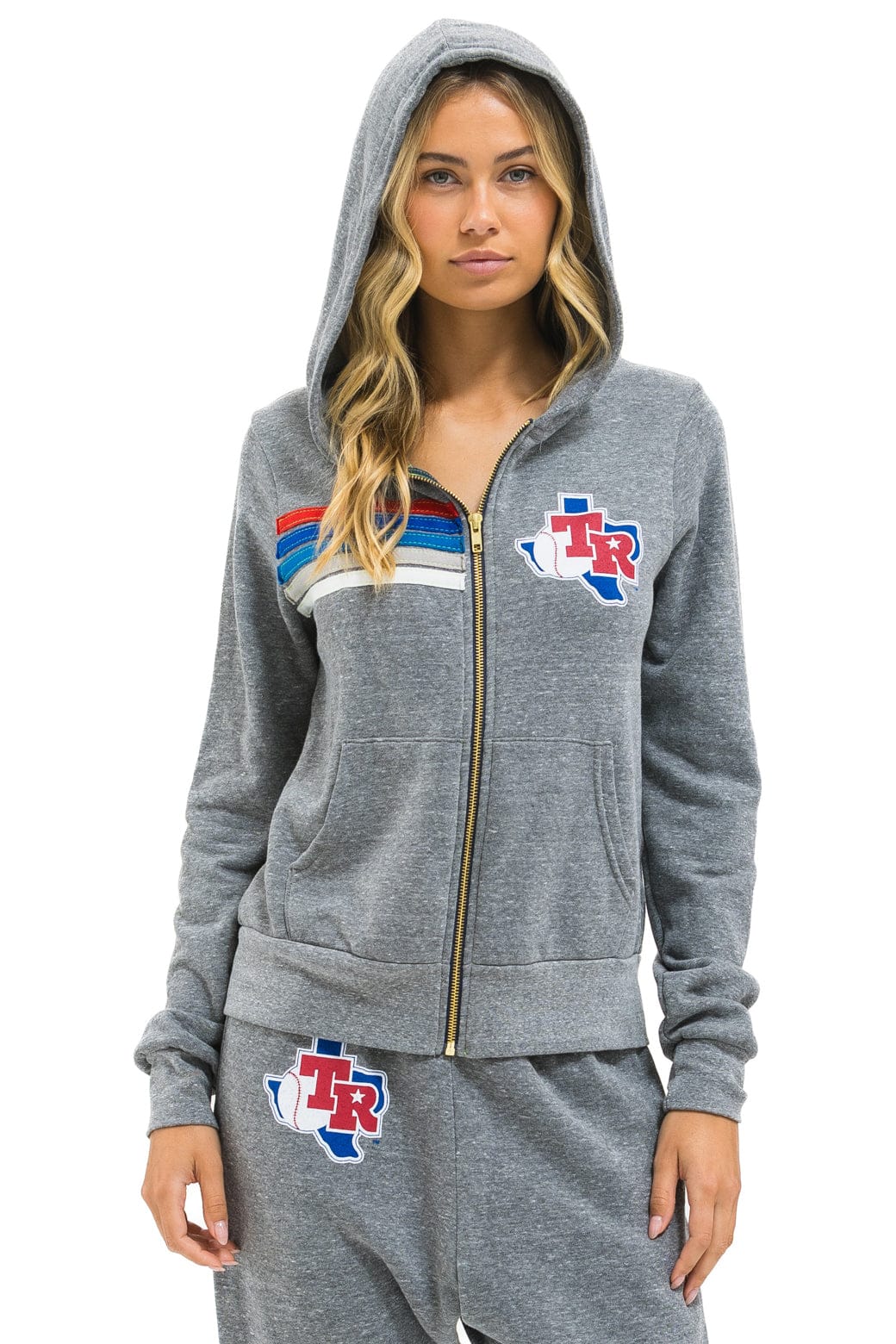 Classic TEXAS RANGERS 5 STRIPE ZIP HOODIE - HEATHER GREY USA