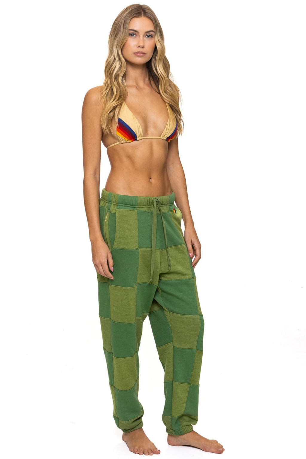 Classic CHECK QUILTED SWEATPANTS - JUNGLE GREEN PALM