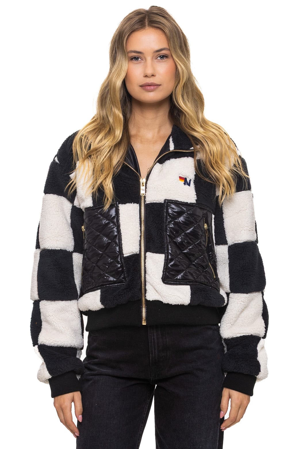 Classic TEDDY CHECKERBOARD WOMENS FULL ZIP JACKET - VINTAGE BLACK