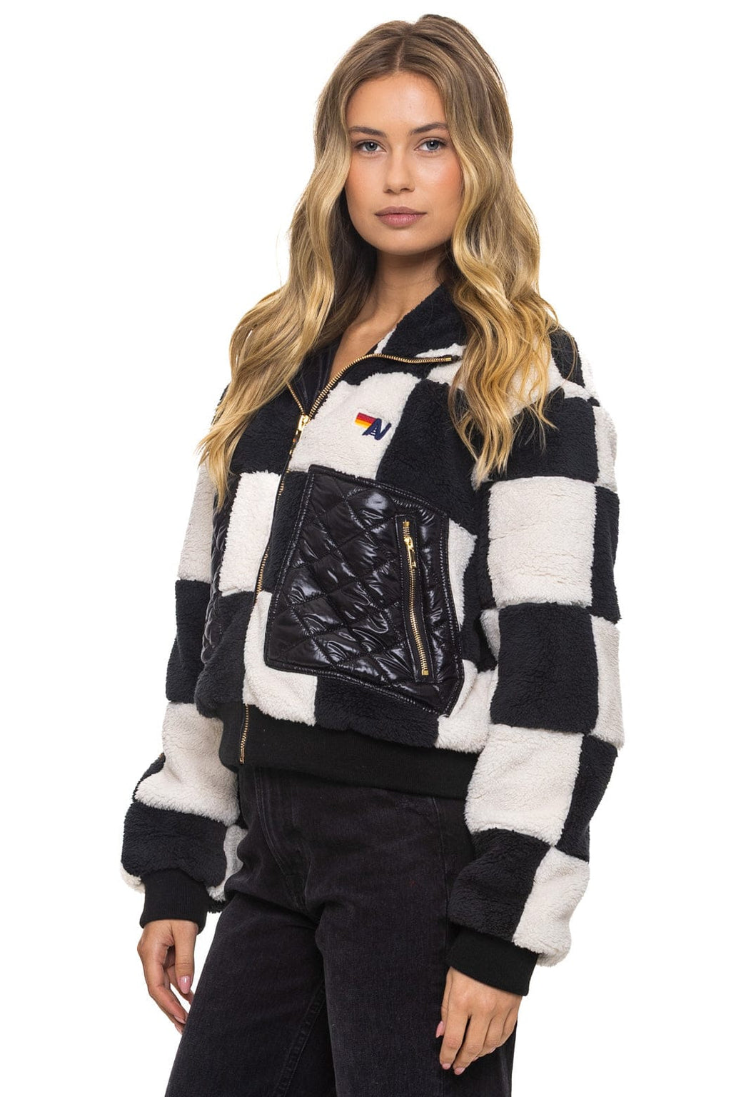 Classic TEDDY CHECKERBOARD WOMENS FULL ZIP JACKET - VINTAGE BLACK