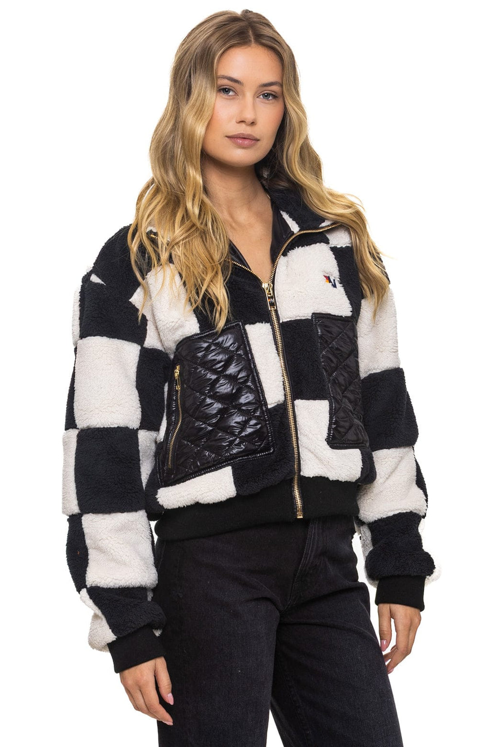 Classic TEDDY CHECKERBOARD WOMENS FULL ZIP JACKET - VINTAGE BLACK