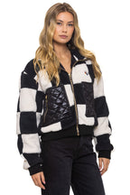 Classic TEDDY CHECKERBOARD WOMENS FULL ZIP JACKET - VINTAGE BLACK