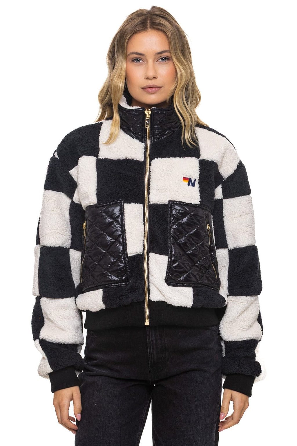 Classic TEDDY CHECKERBOARD WOMENS FULL ZIP JACKET - VINTAGE BLACK