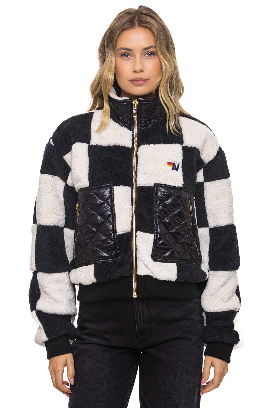 Classic TEDDY CHECKERBOARD WOMENS FULL ZIP JACKET - VINTAGE BLACK