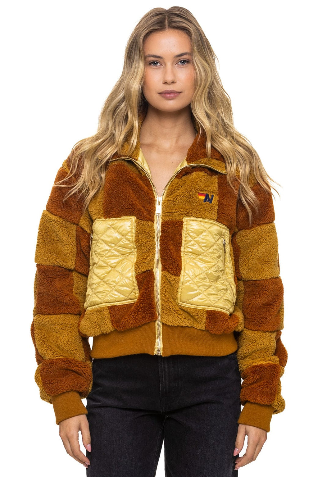 Classic TEDDY CHECKERBOARD WOMENS FULL ZIP JACKET - HONEY WHISKEY