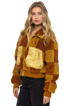 Classic TEDDY CHECKERBOARD WOMENS FULL ZIP JACKET - HONEY WHISKEY