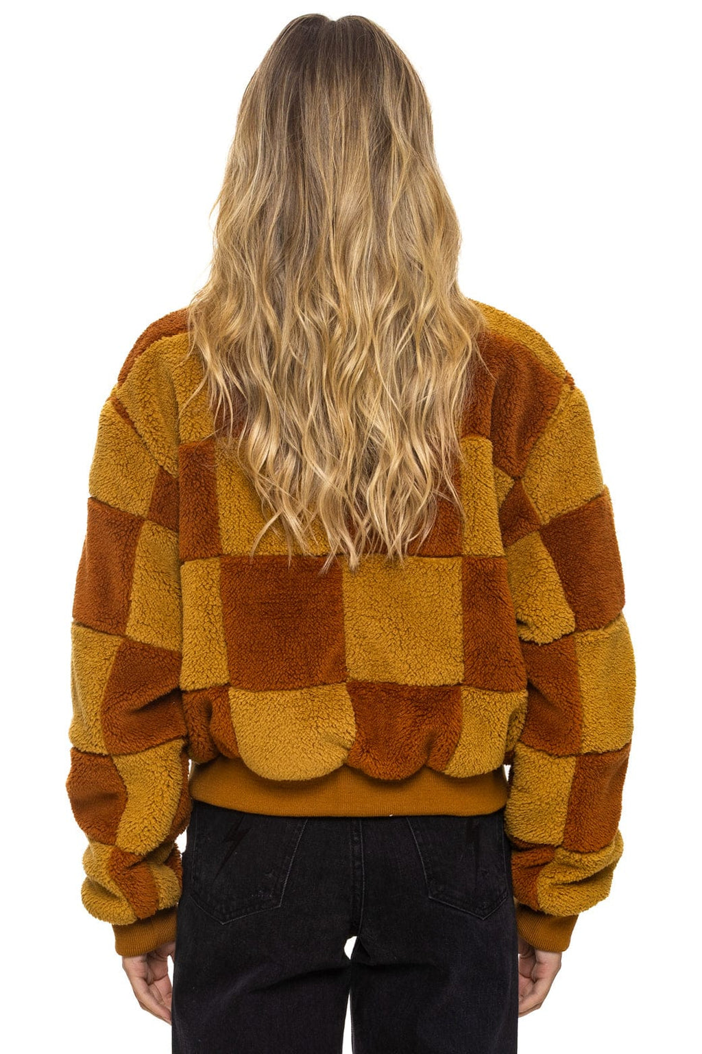 Classic TEDDY CHECKERBOARD WOMENS FULL ZIP JACKET - HONEY WHISKEY