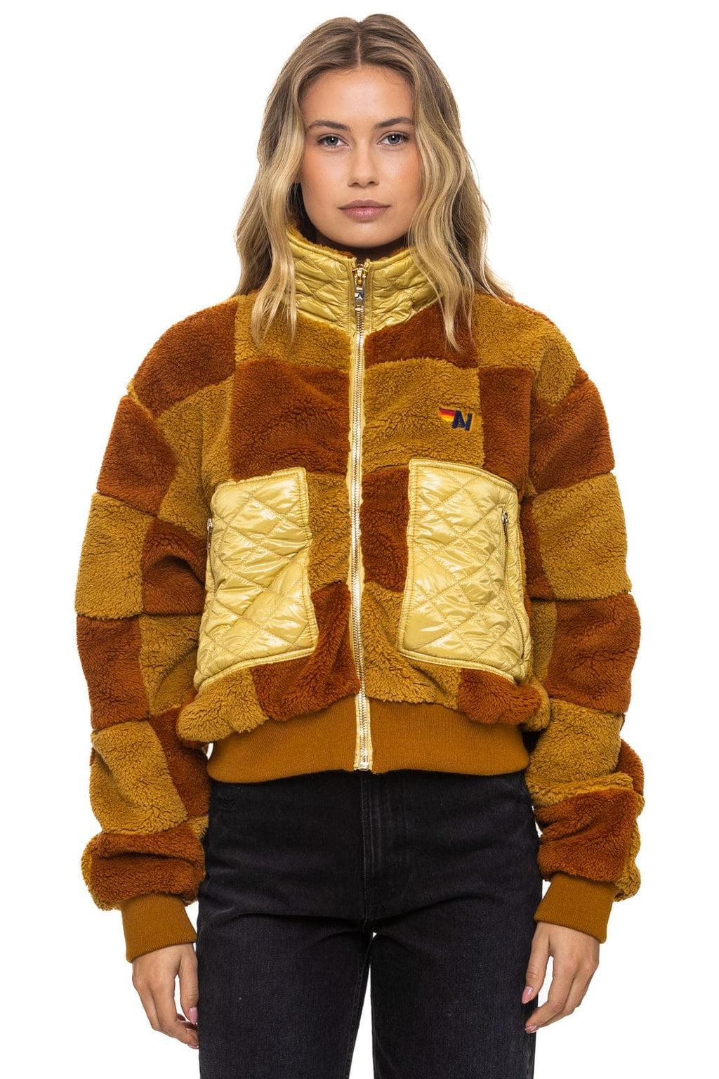 Classic TEDDY CHECKERBOARD WOMENS FULL ZIP JACKET - HONEY WHISKEY