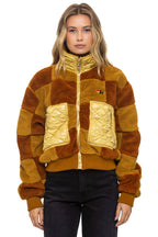 Classic TEDDY CHECKERBOARD WOMENS FULL ZIP JACKET - HONEY WHISKEY