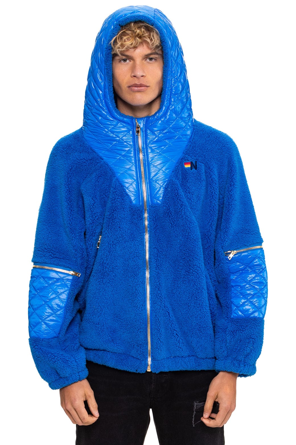 Classic TEDDY UNISEX OVERSIZED HOODED FULL ZIP JACKET - BLUE CINA
