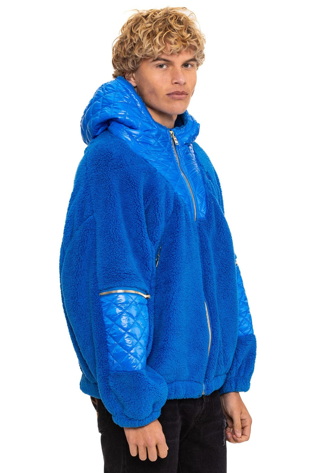 Classic TEDDY UNISEX OVERSIZED HOODED FULL ZIP JACKET - BLUE CINA