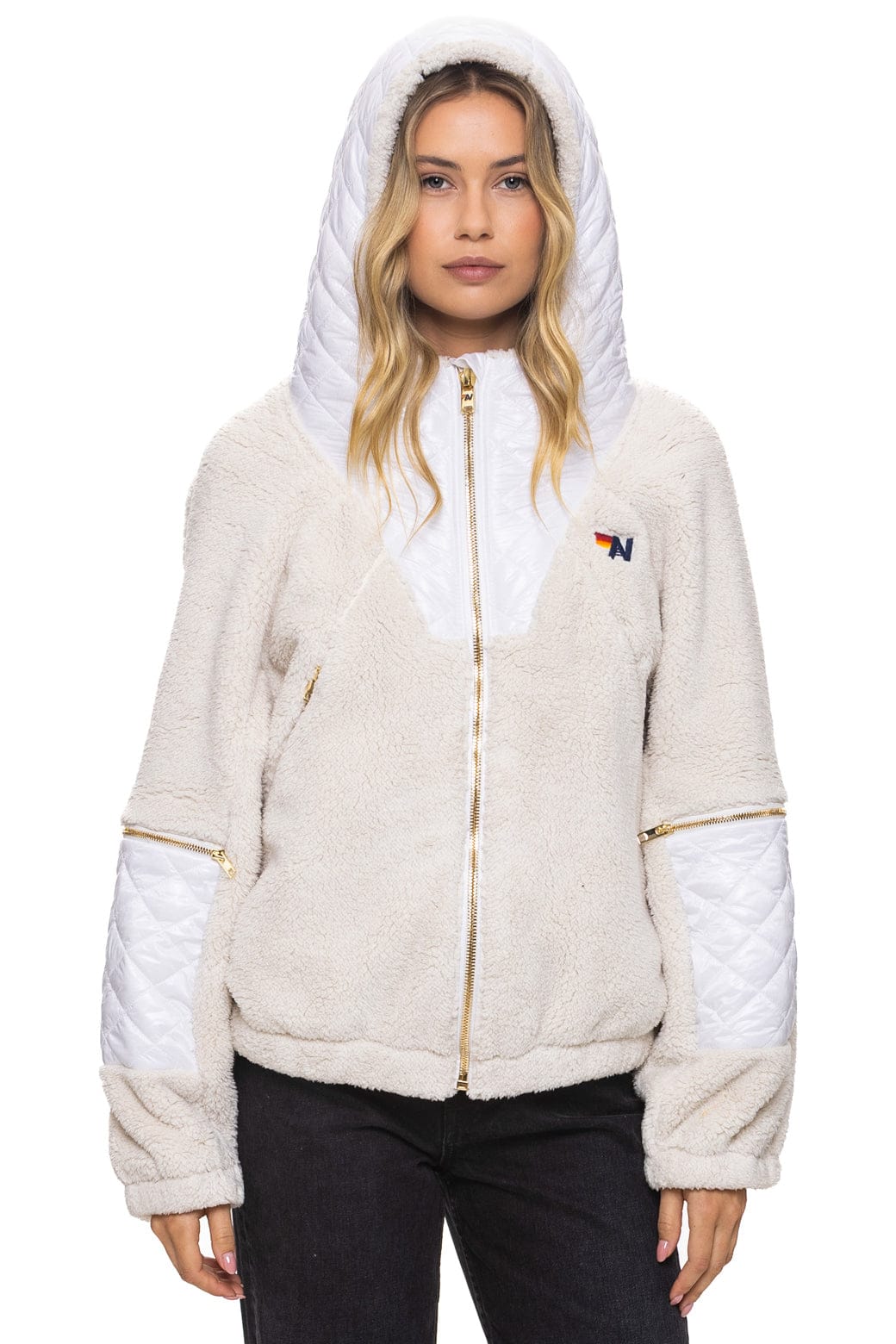 Classic TEDDY UNISEX OVERSIZED HOODED FULL ZIP JACKET - VINTAGE WHITE