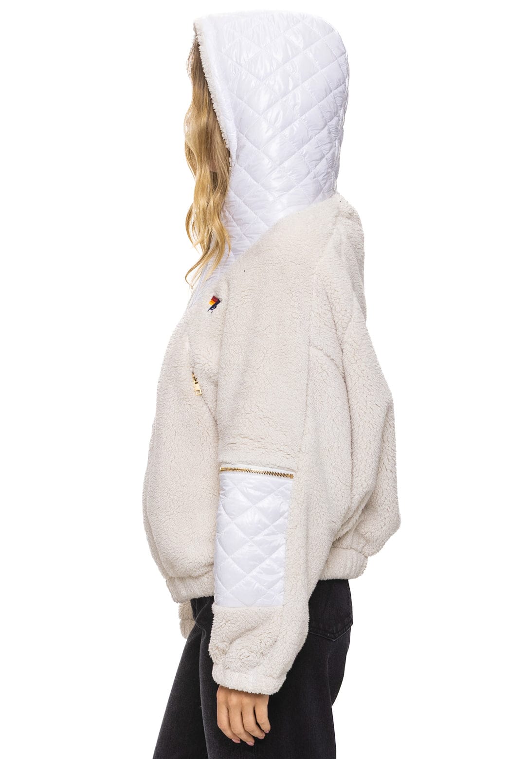 Classic TEDDY UNISEX OVERSIZED HOODED FULL ZIP JACKET - VINTAGE WHITE