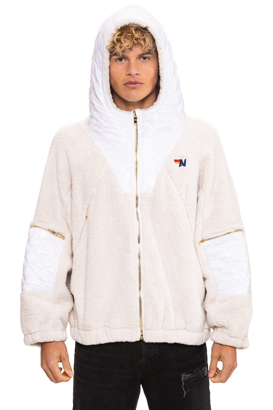 Classic TEDDY UNISEX OVERSIZED HOODED FULL ZIP JACKET - VINTAGE WHITE