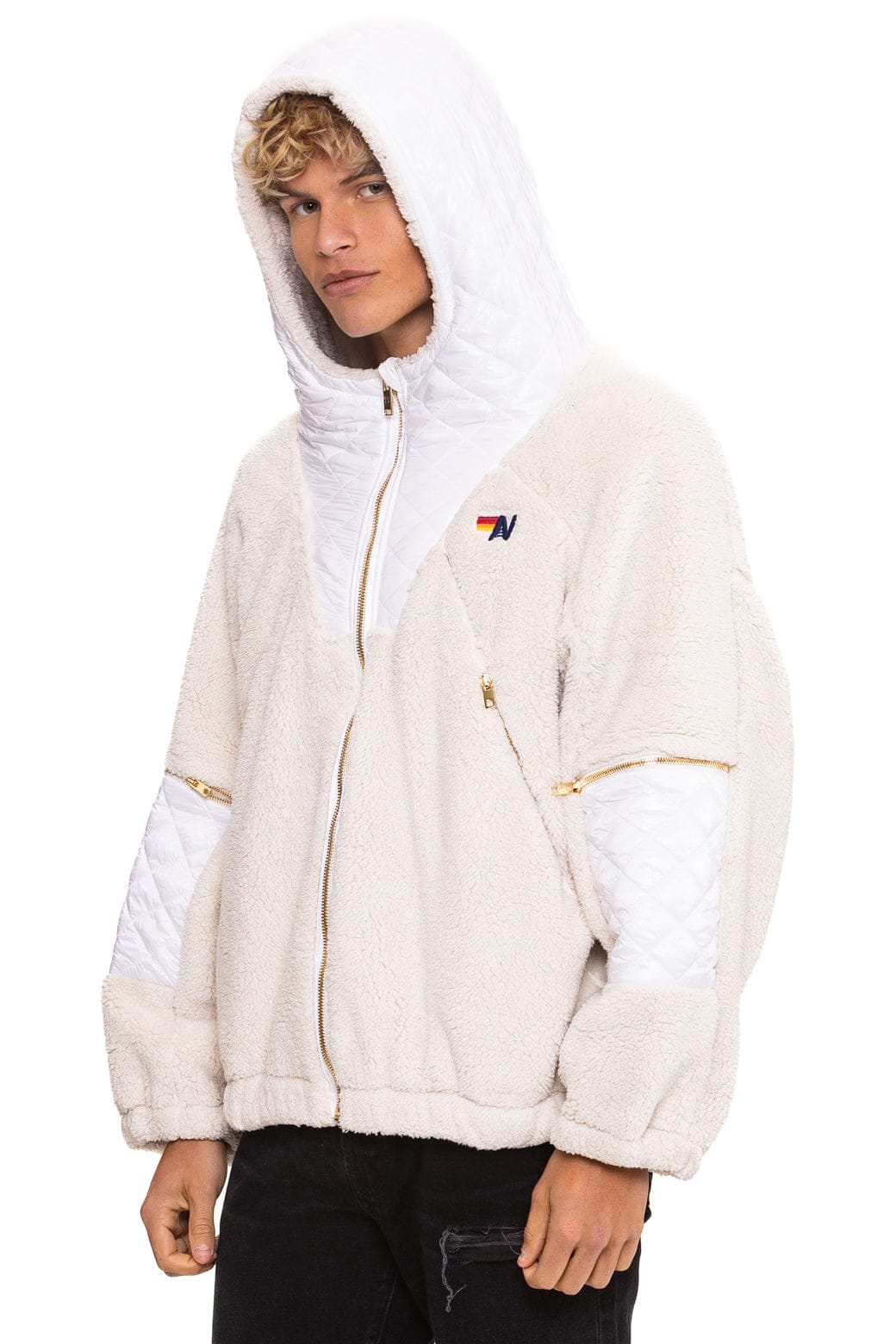 Classic TEDDY UNISEX OVERSIZED HOODED FULL ZIP JACKET - VINTAGE WHITE