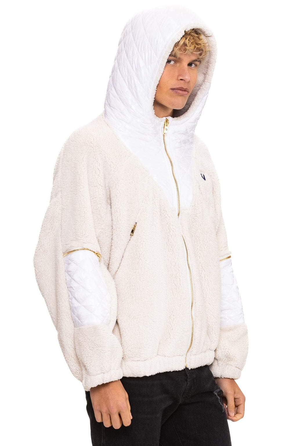 Classic TEDDY UNISEX OVERSIZED HOODED FULL ZIP JACKET - VINTAGE WHITE