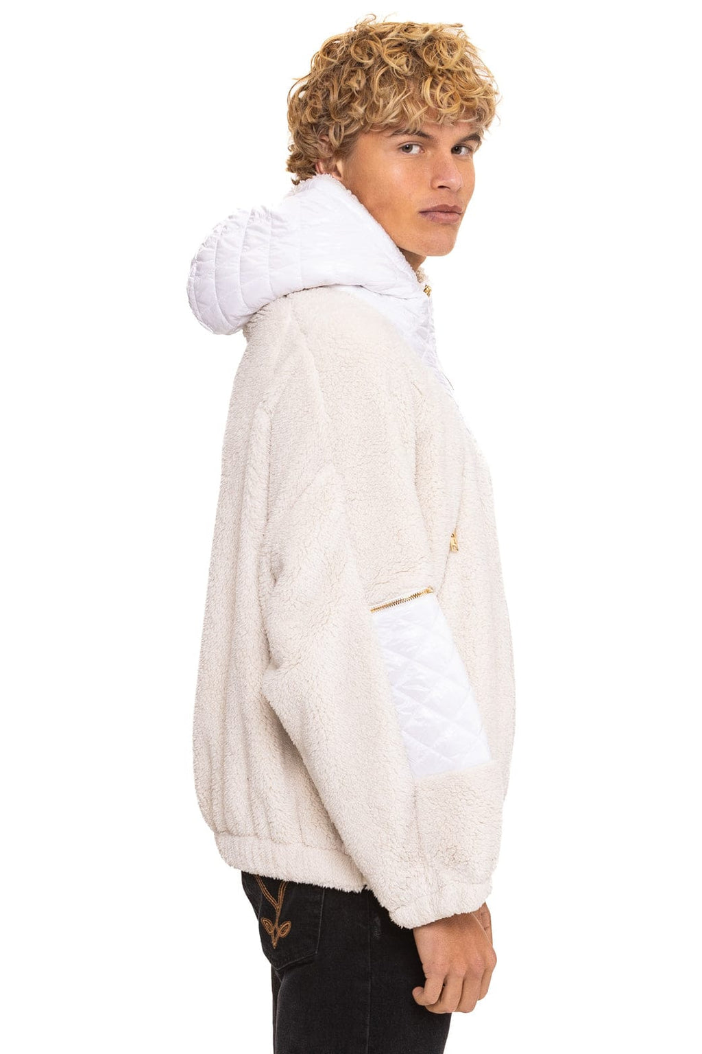 Classic TEDDY UNISEX OVERSIZED HOODED FULL ZIP JACKET - VINTAGE WHITE