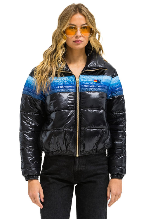 Classic 5 STRIPE APRES JACKET - GLOSSY BLACK BLUE STRIPES