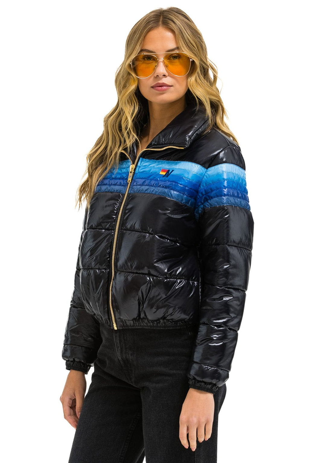 Classic 5 STRIPE APRES JACKET - GLOSSY BLACK BLUE STRIPES