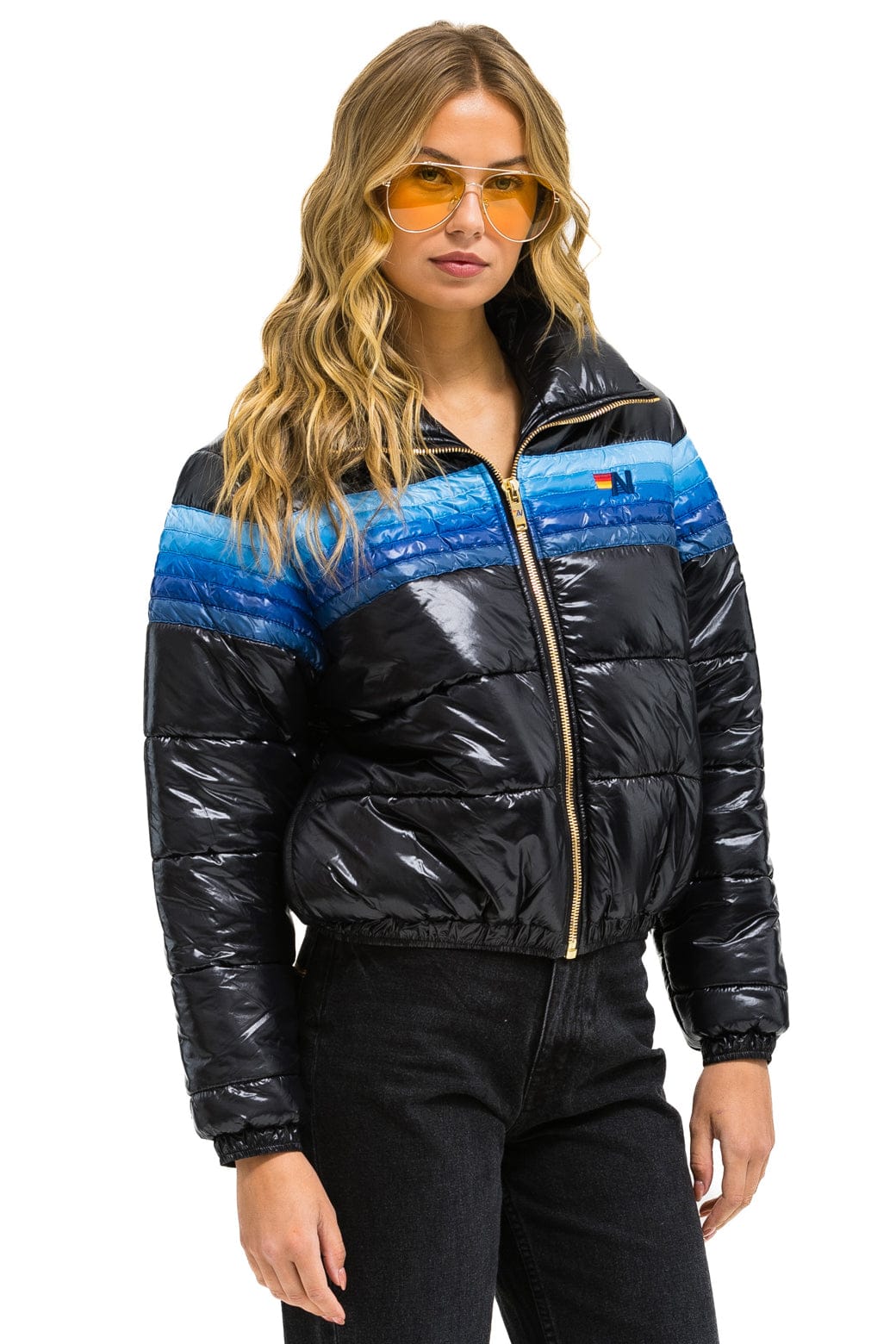 Classic 5 STRIPE APRES JACKET - GLOSSY BLACK BLUE STRIPES