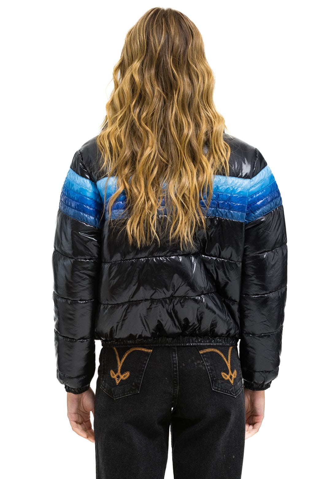 Classic 5 STRIPE APRES JACKET - GLOSSY BLACK BLUE STRIPES