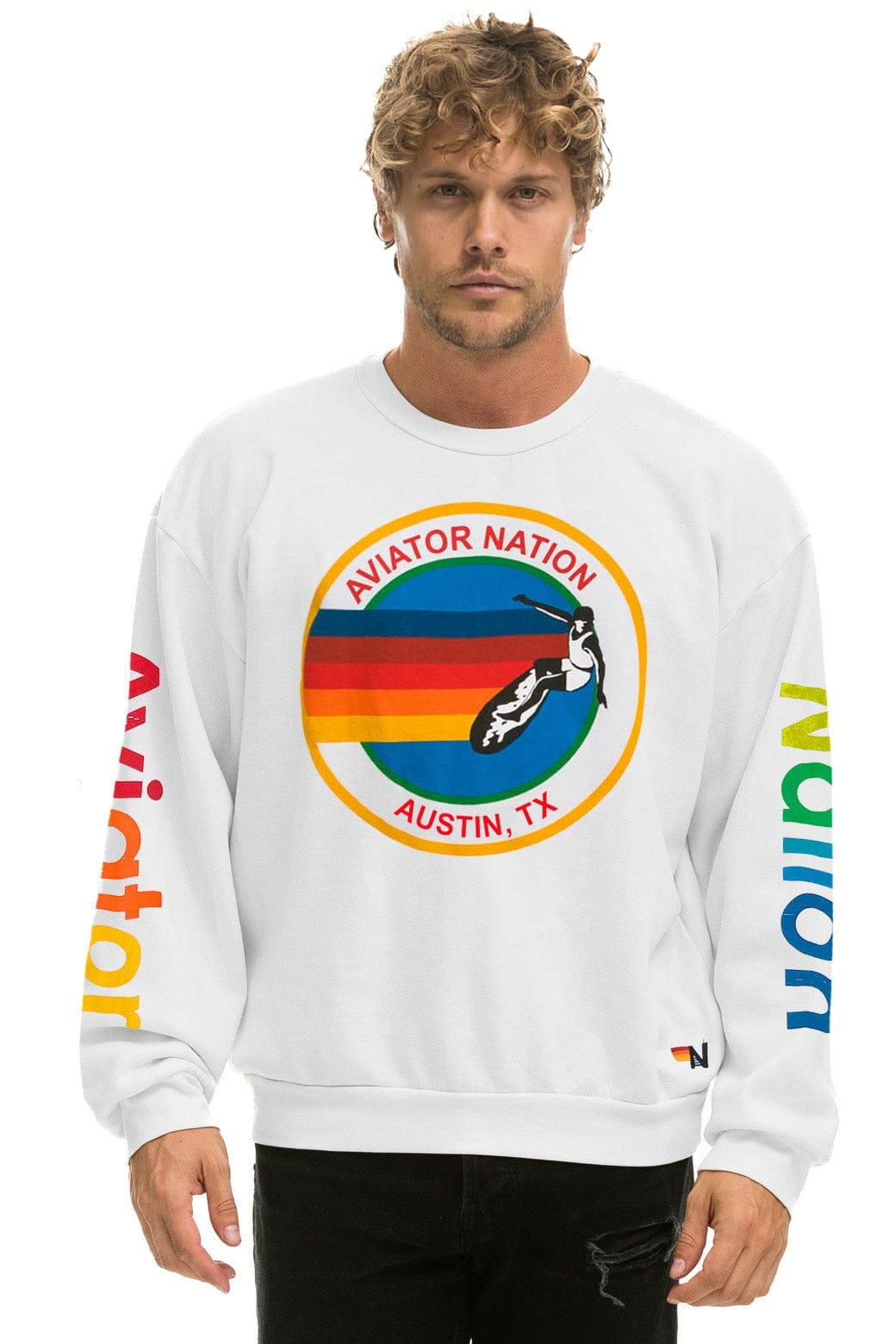 Classic AVIATOR NATION AUSTIN CREW SWEATSHIRT - WHITE