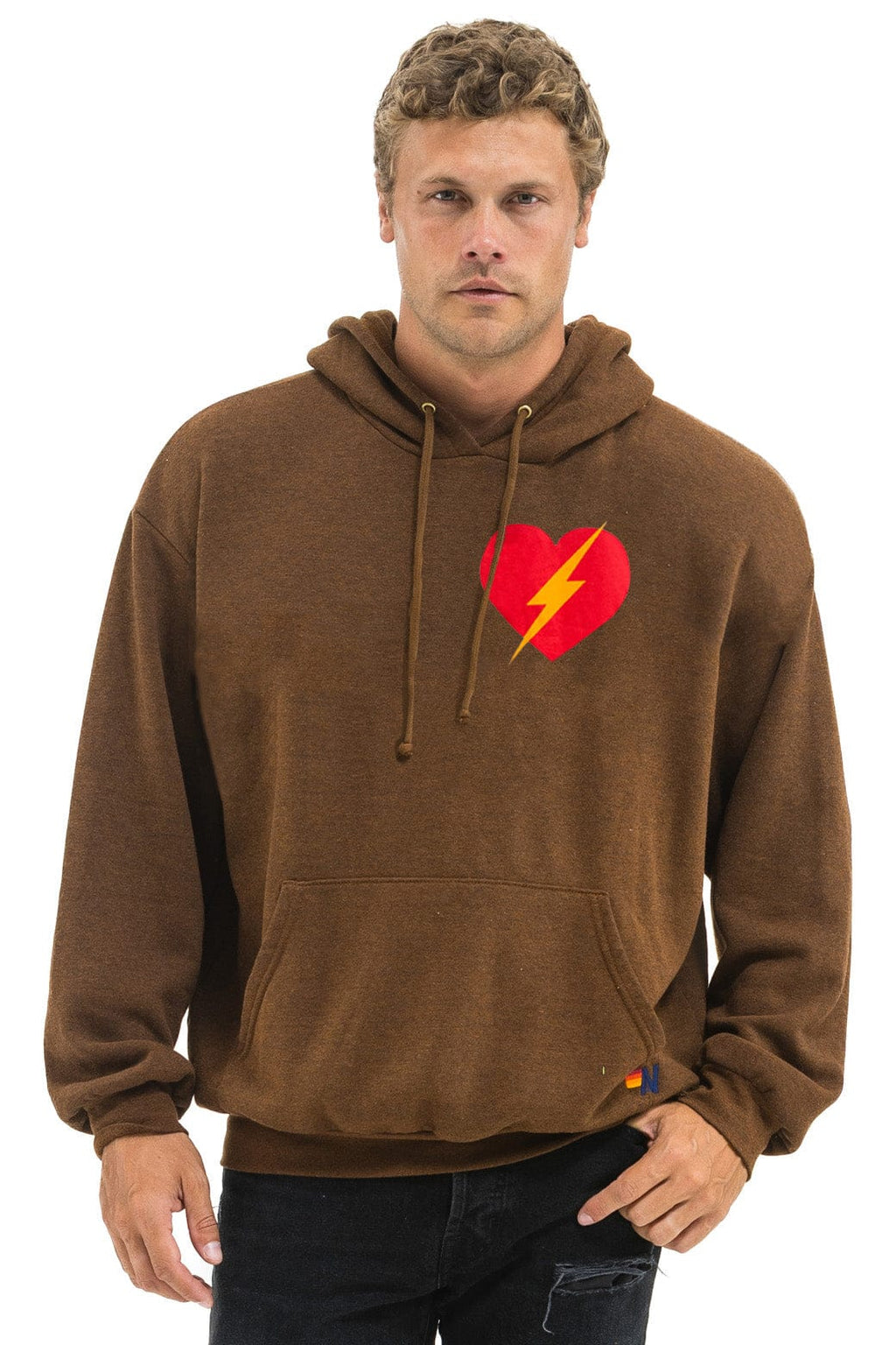 Classic BOLT HEART PULLOVER RELAXED HOODIE - CHOCOLATE