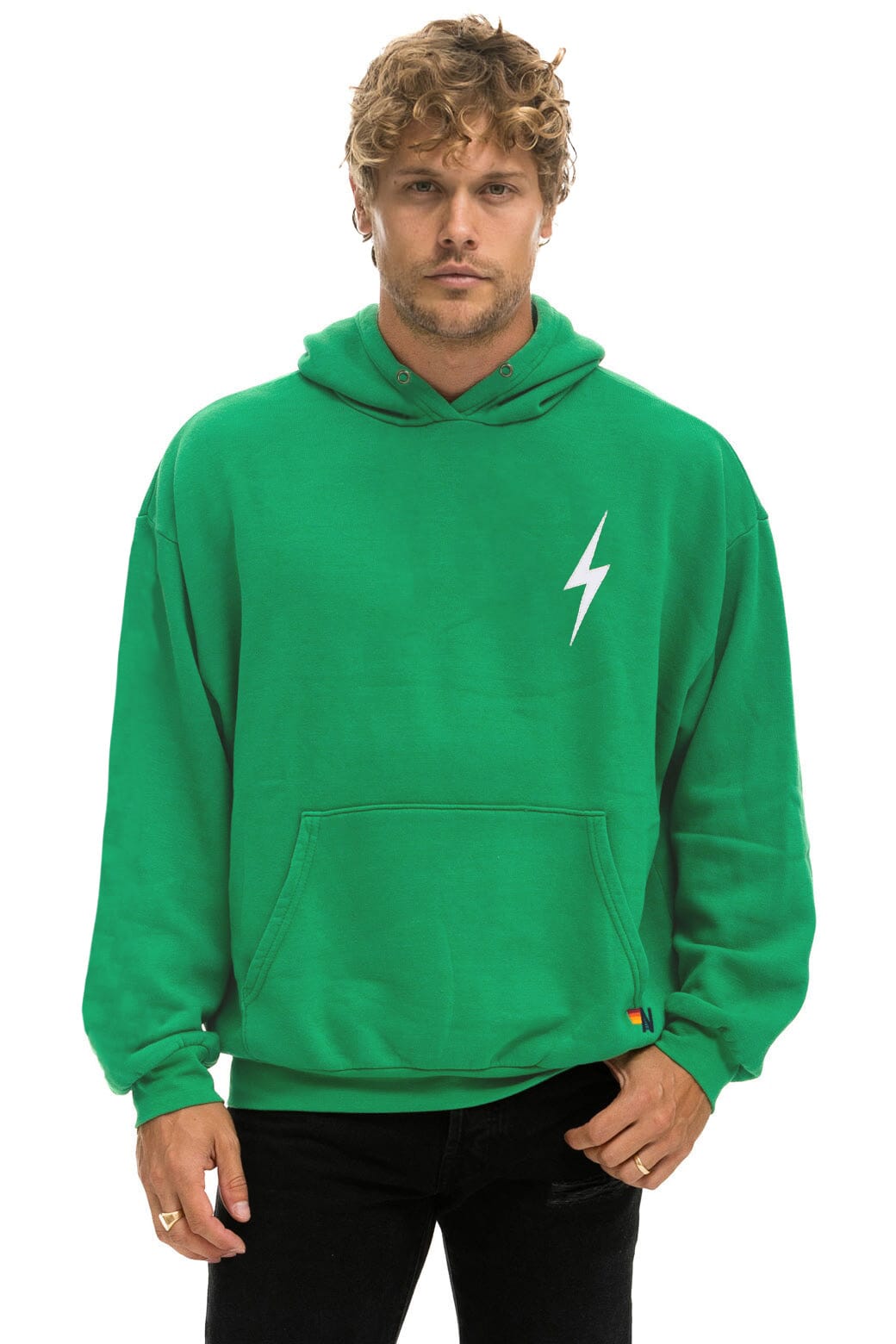 Classic BOLT STITCH RELAXED PULLOVER HOODIE - KELLY GREEN WHITE