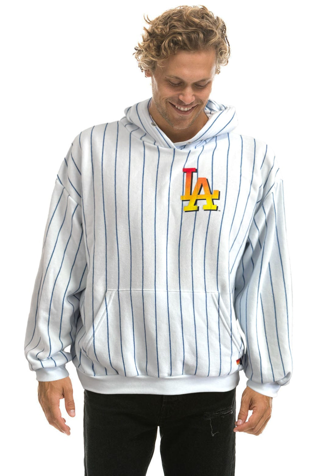 Classic LOS ANGELES DODGERS PINSTRIPE 2026 RELAXED PULLOVER HOODIE - WHITE BLUE