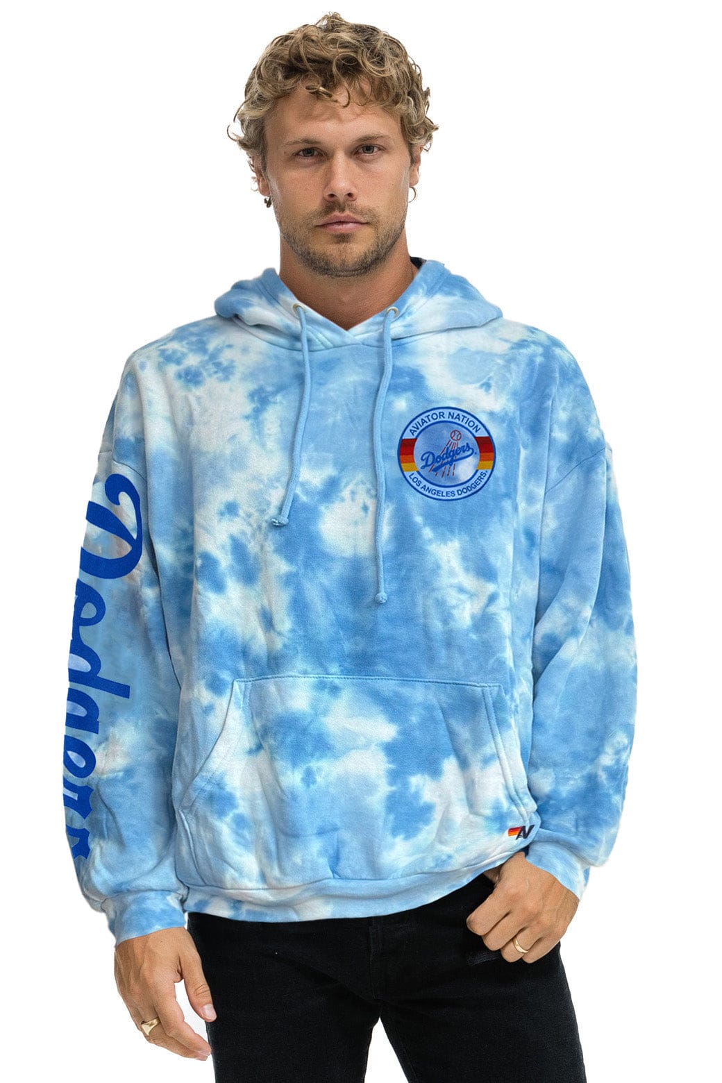 Classic LOS ANGELES DODGERS HAND DYED RELAXED PULLOVER HOODIE - TIE DYE BLUE