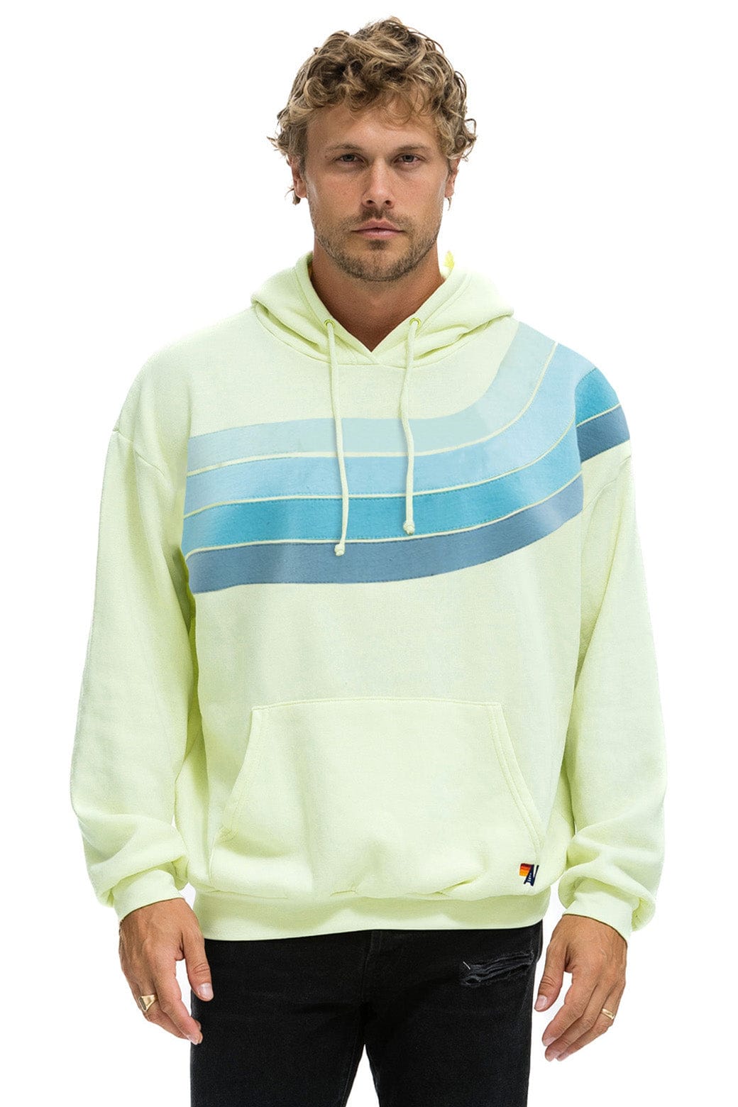 Classic WAVE STRIPE 4 PULLOVER HOODIE RELAXED - LIME CREAM SEAFOAM