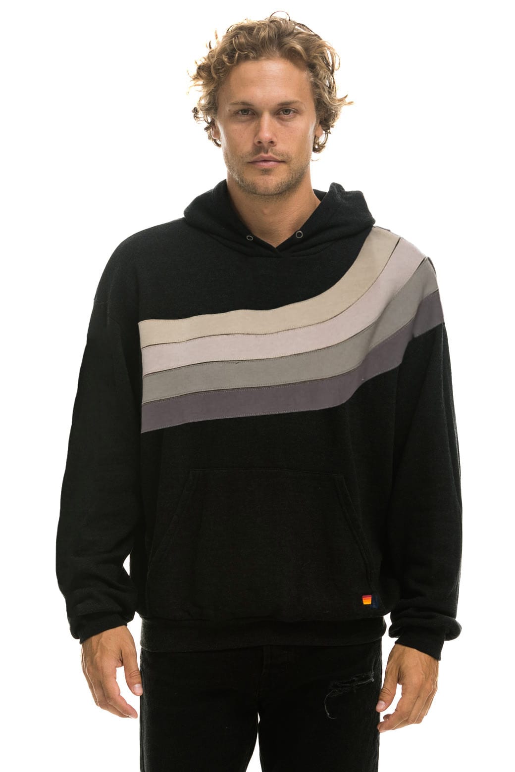 Classic WAVE STRIPE 4 PULLOVER HOODIE RELAXED - BLACK CHARCOAL