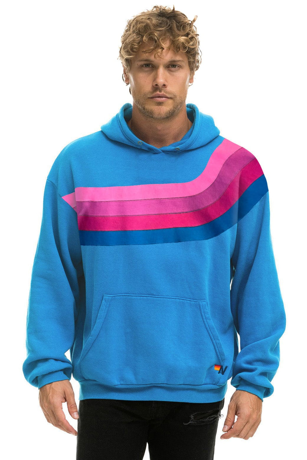 Classic WAVE STRIPE 4 PULLOVER HOODIE RELAXED - COBALT NEON PINK