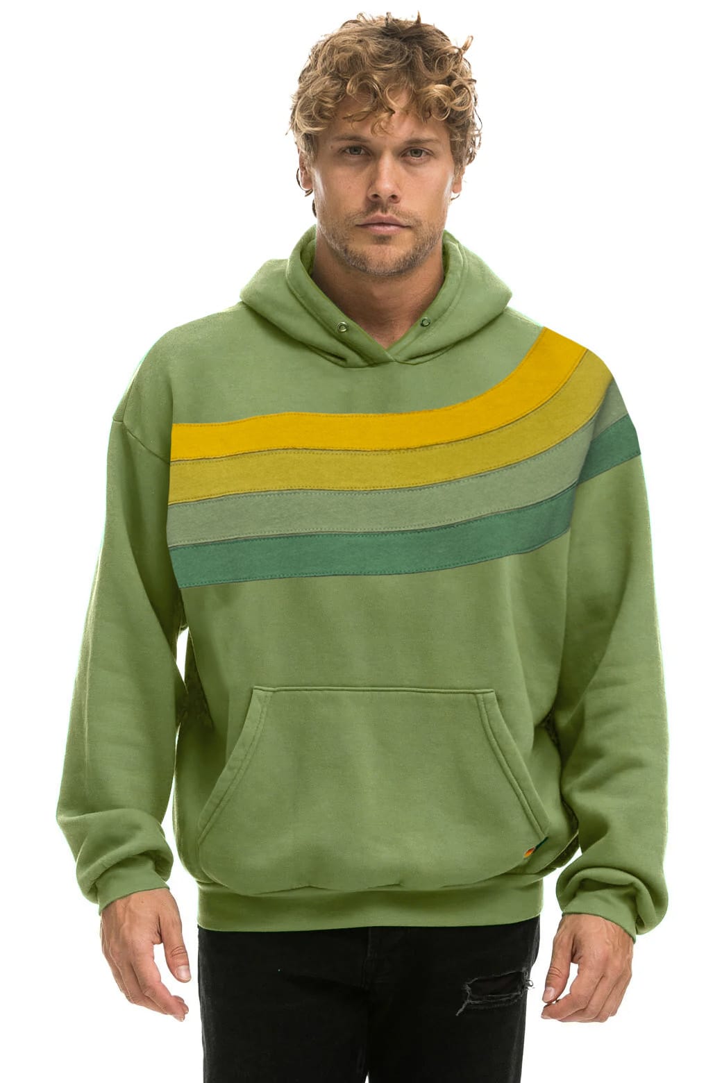 Classic WAVE STRIPE 4 PULLOVER HOODIE RELAXED - JUNGLE GREEN GREEN