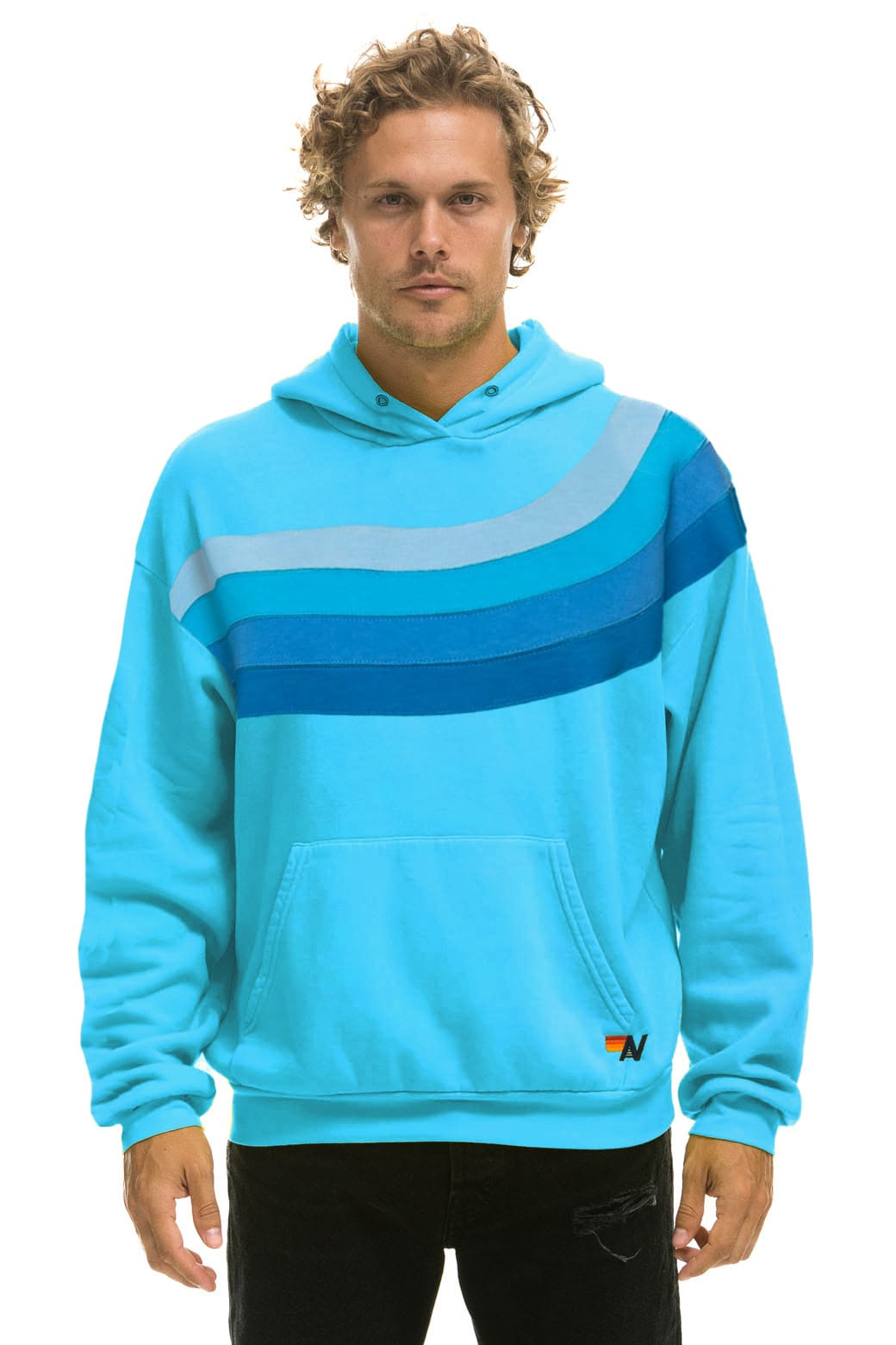 Classic WAVE STRIPE 4 PULLOVER HOODIE RELAXED - NEON BLUE NEON BLUE
