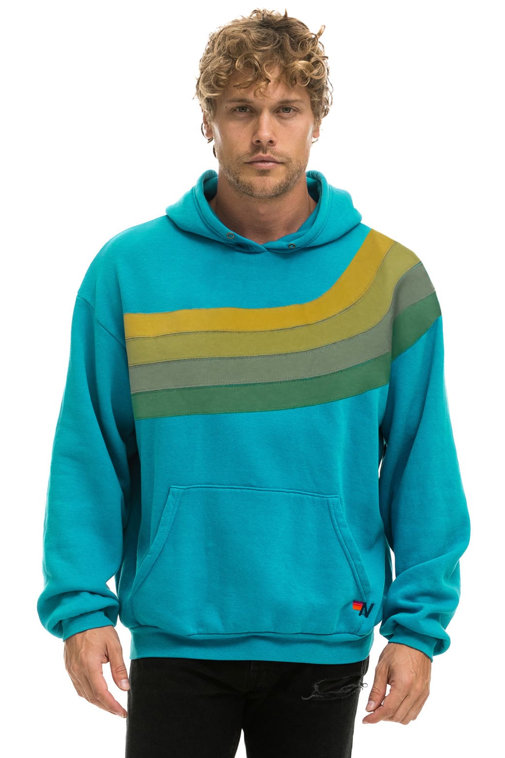Classic WAVE STRIPE 4 PULLOVER HOODIE RELAXED - TEAL GREEN