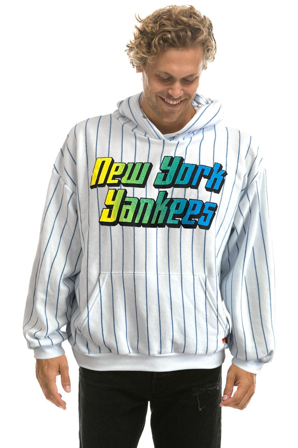 Classic NEW YORK YANKEES PINSTRIPE 2026 RELAXED PULLOVER HOODIE - WHITE NAVY