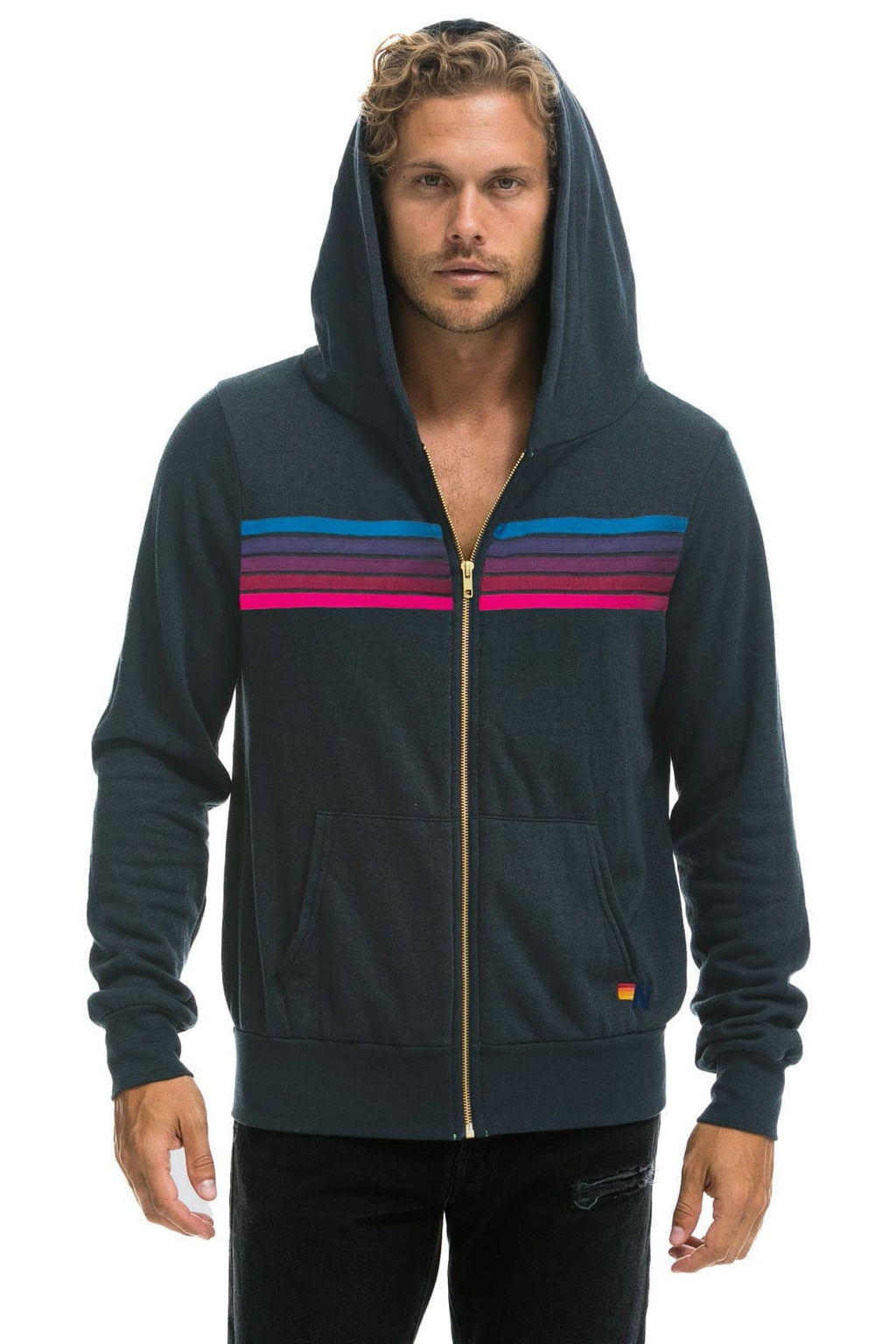 Classic 5 STRIPE HOODIE - CHARCOAL PINK PURPLE