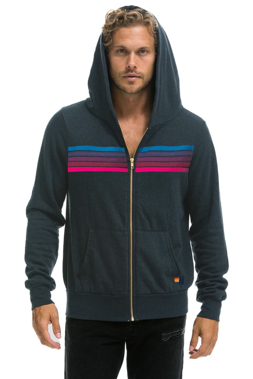 Classic 5 STRIPE HOODIE - CHARCOAL PINK PURPLE