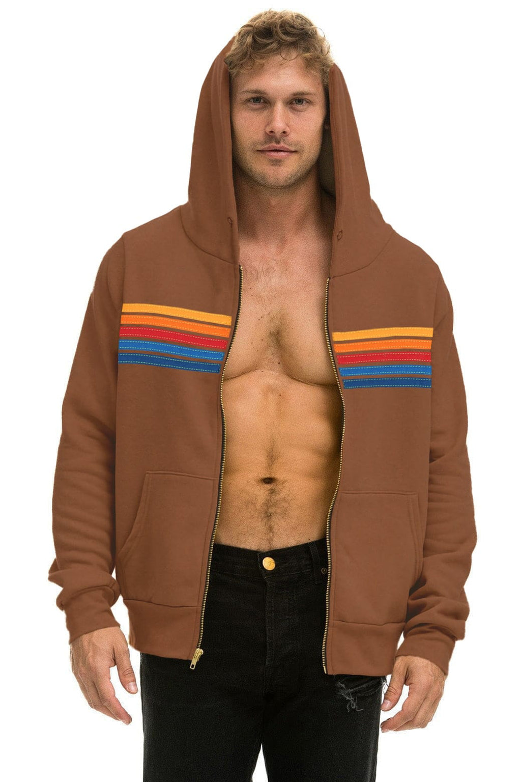 Classic 5 STRIPE HOODIE - CINNAMON