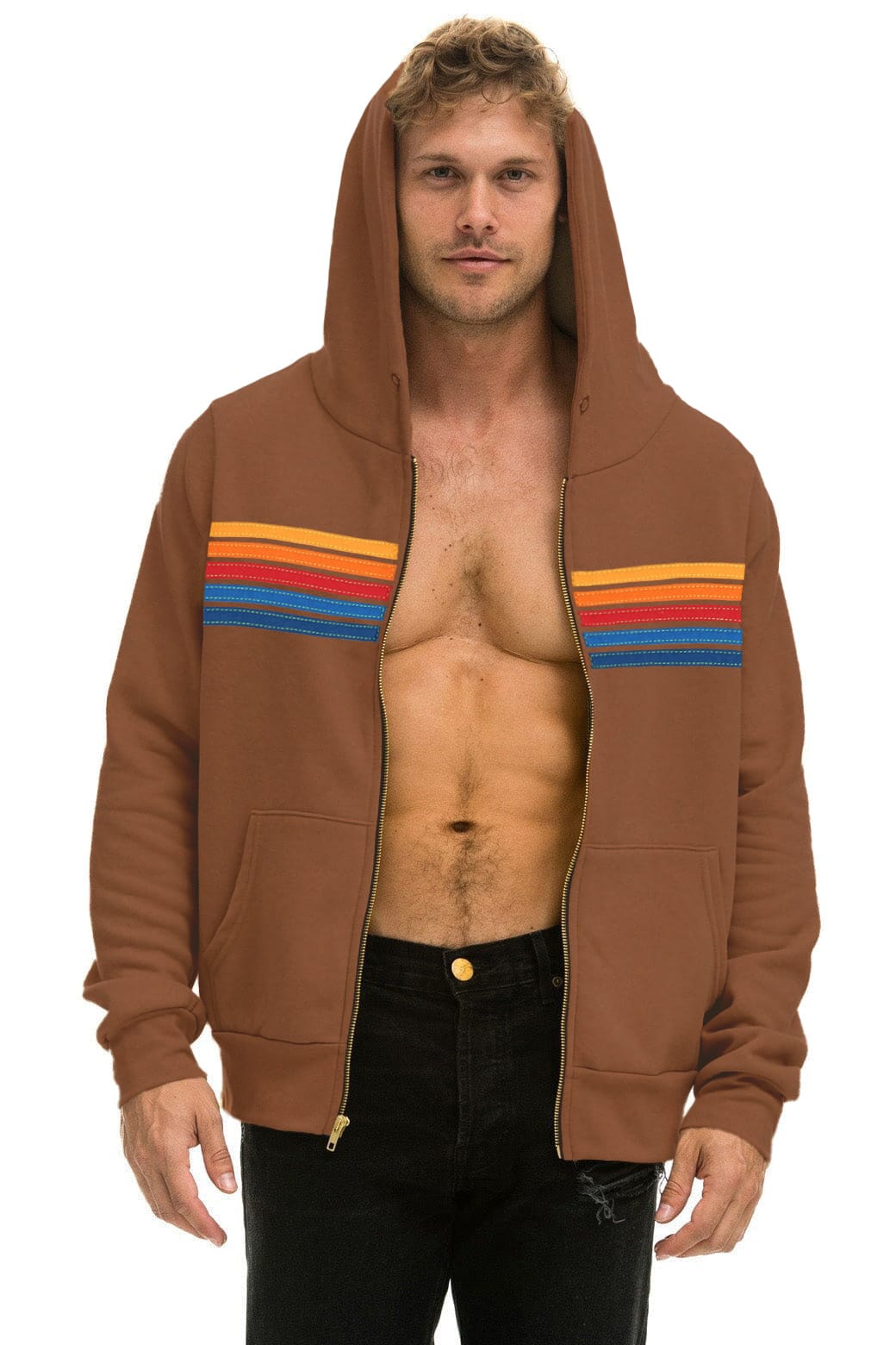 Classic 5 STRIPE HOODIE - CINNAMON
