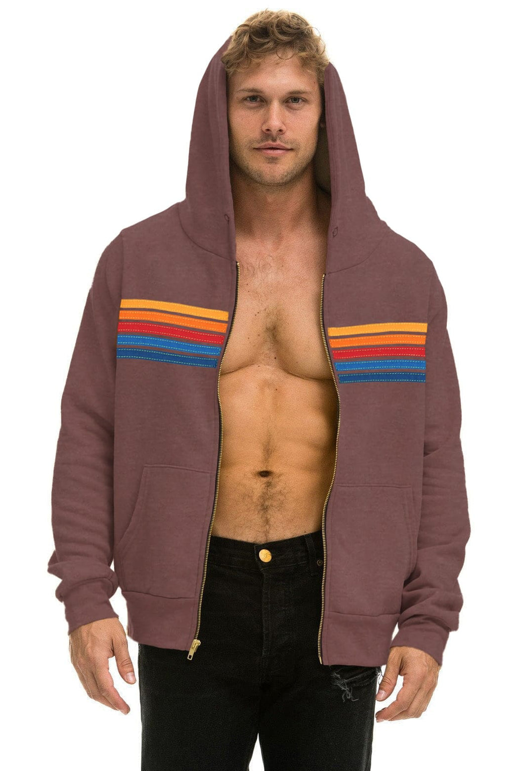 Classic 5 STRIPE HOODIE - MOCHA