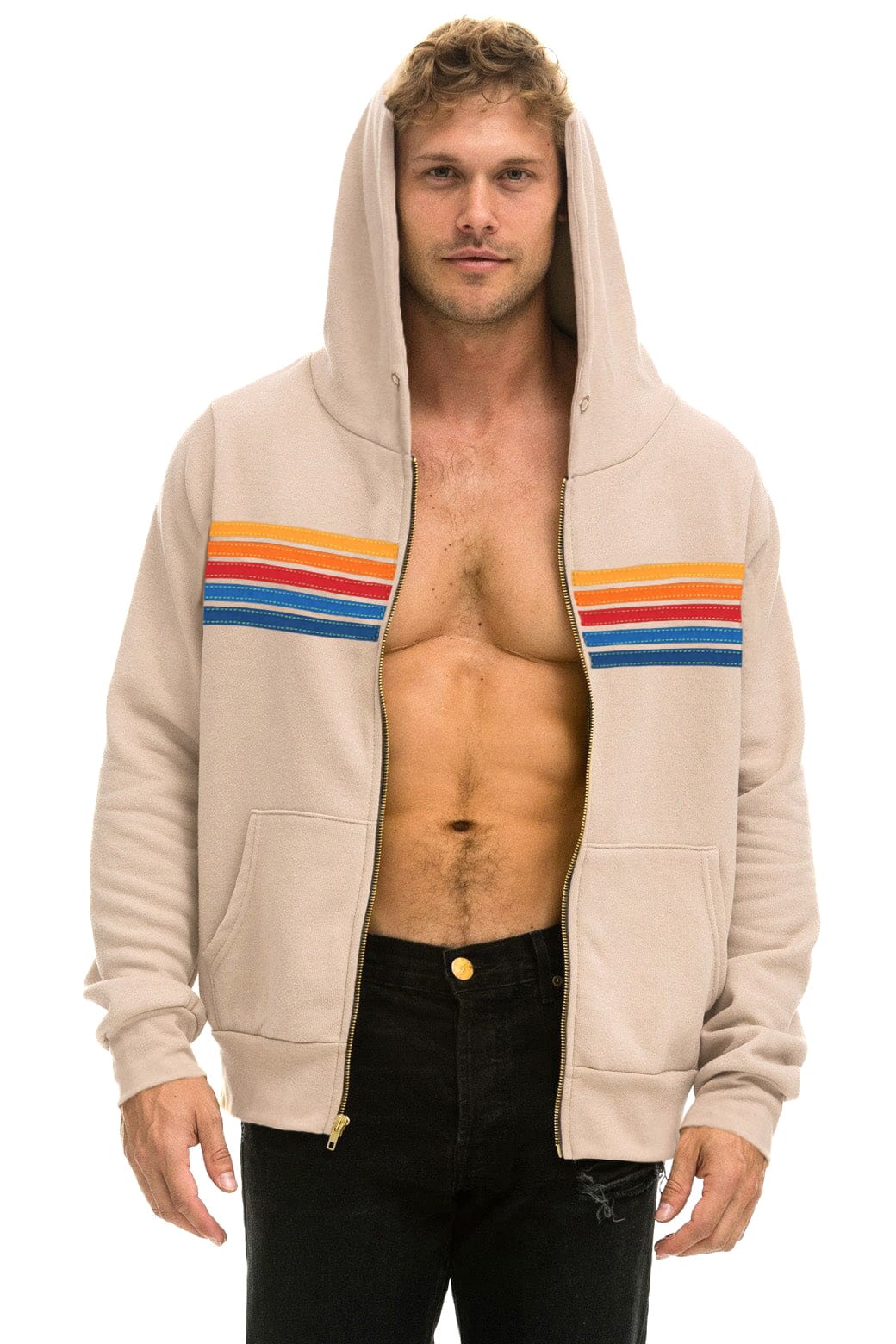 Classic 5 STRIPE HOODIE - SAND