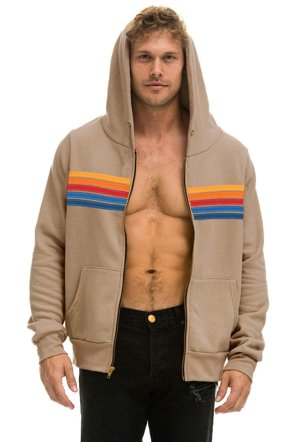 Classic 5 STRIPE HOODIE - TAN