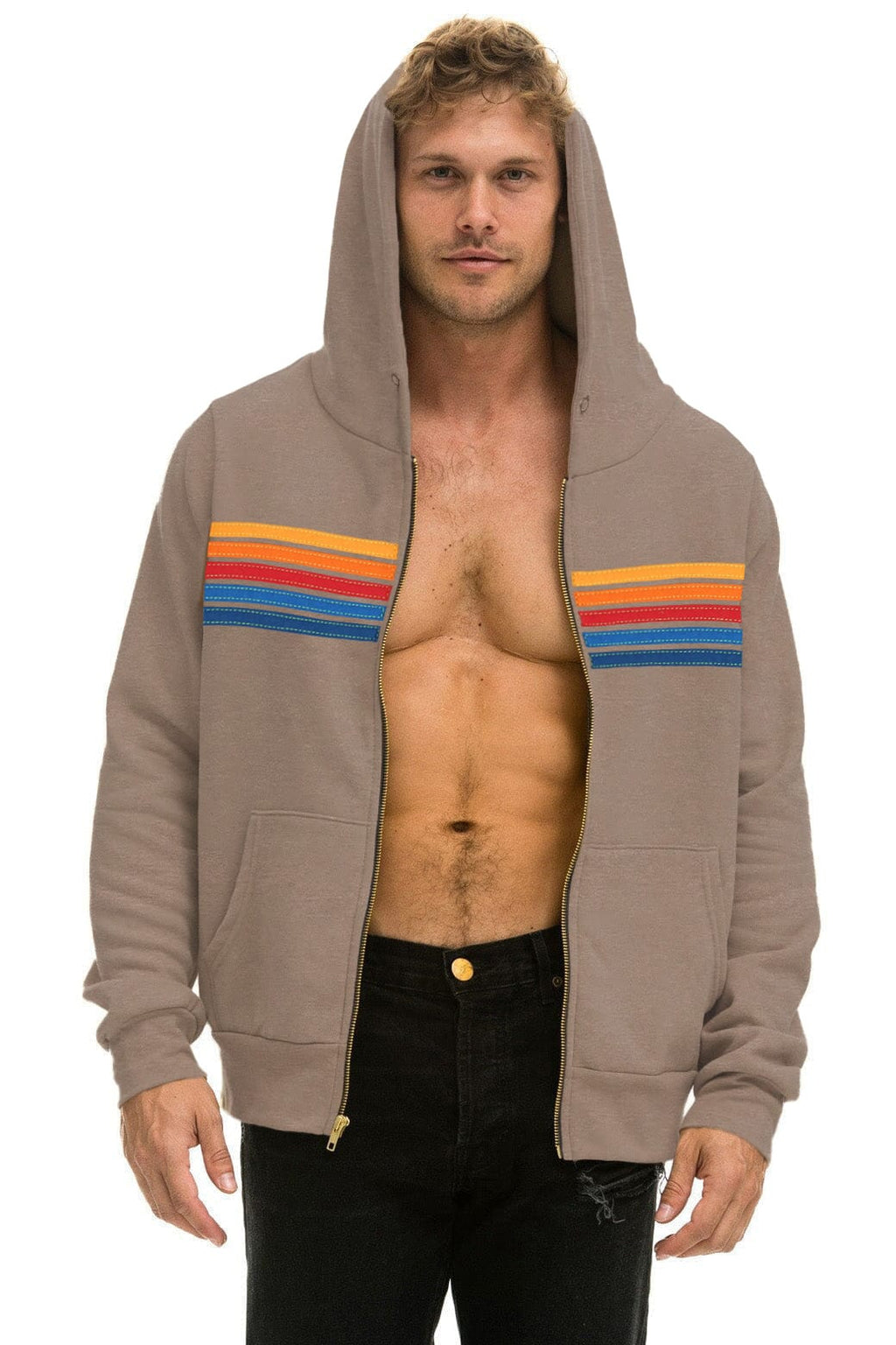 Classic 5 STRIPE HOODIE - TAUPE