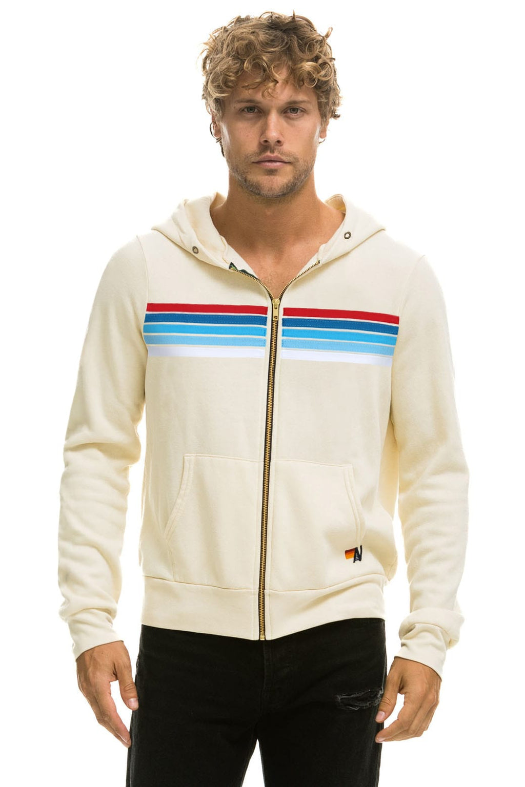 Classic 5 STRIPE AMERICA ZIP HOODIE - VINTAGE WHITE USA