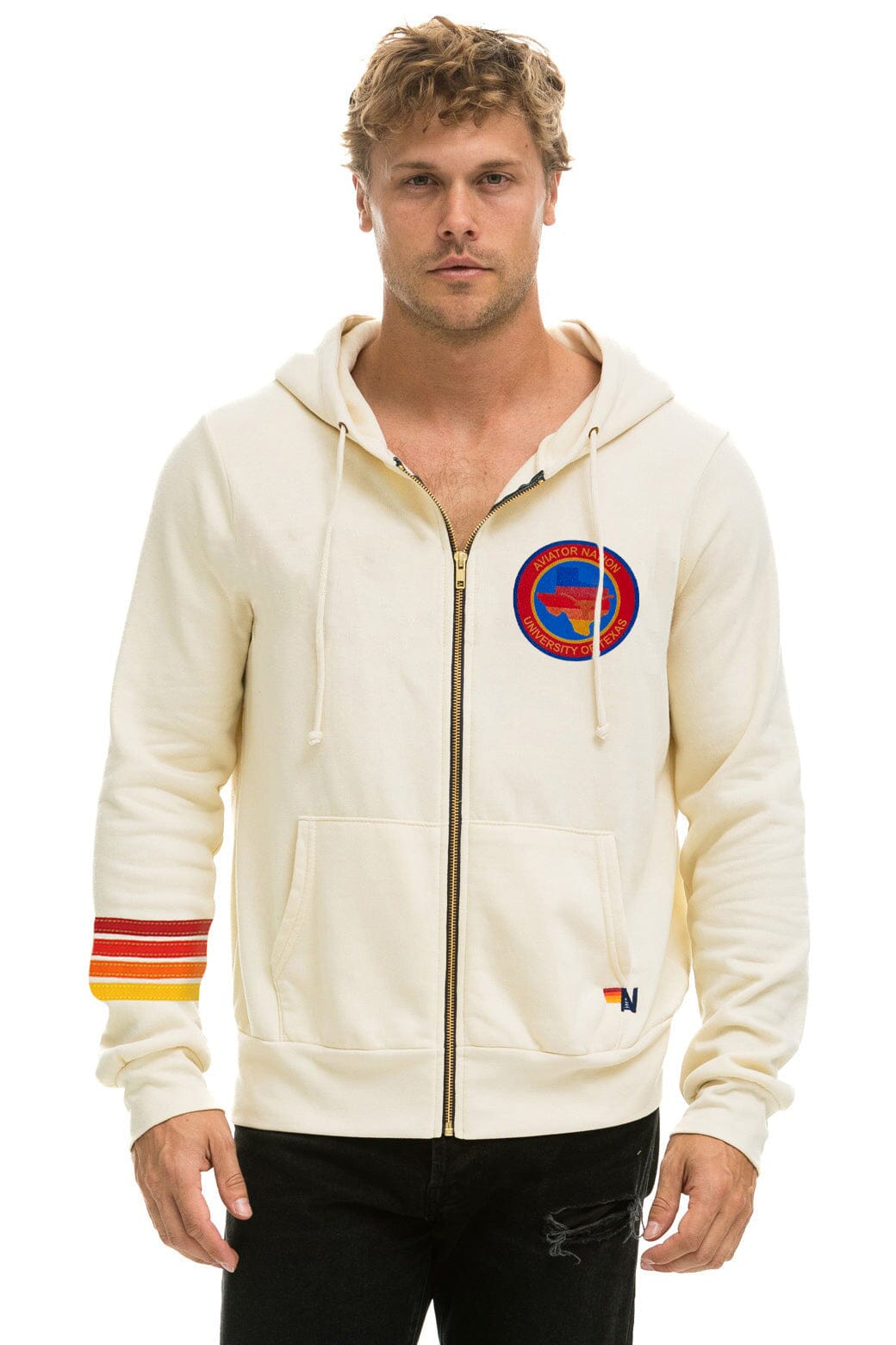 Classic UNIVERSITY OF TEXAS CIRCLE HOOK EM ZIP HOODIE - VINTAGE WHITE