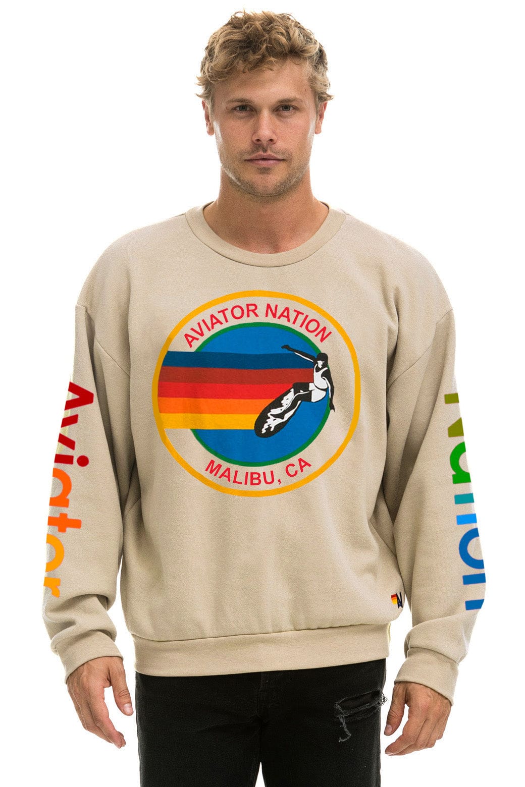 Classic AVIATOR NATION MALIBU RELAXED CREW SWEATSHIRT - SAND